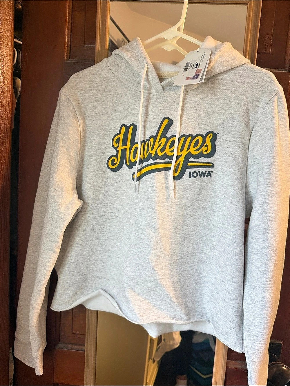 League Iowa Hawkeyes Cropped Hoodie Gray & Yellow Size Large